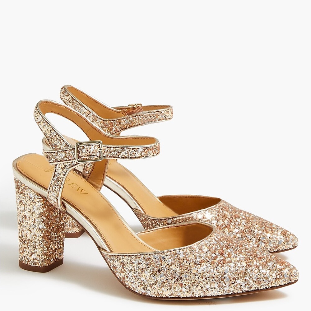 J. Crew Champagne Gold Glitter Pointy Toe Heels - brand new (no box) Size 7